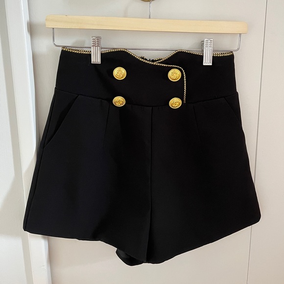 black high waisted skort with gold buttons and detailing - Picture 2 of 4